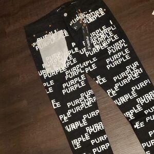 Purple Brand Jeans with White Text